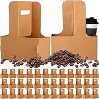 Nuogo 100 Pack 2-Cup Drink Carriers with Handles - Durable Disposable Cardboard Holders for Takeout Coffee Delivery (Brown)