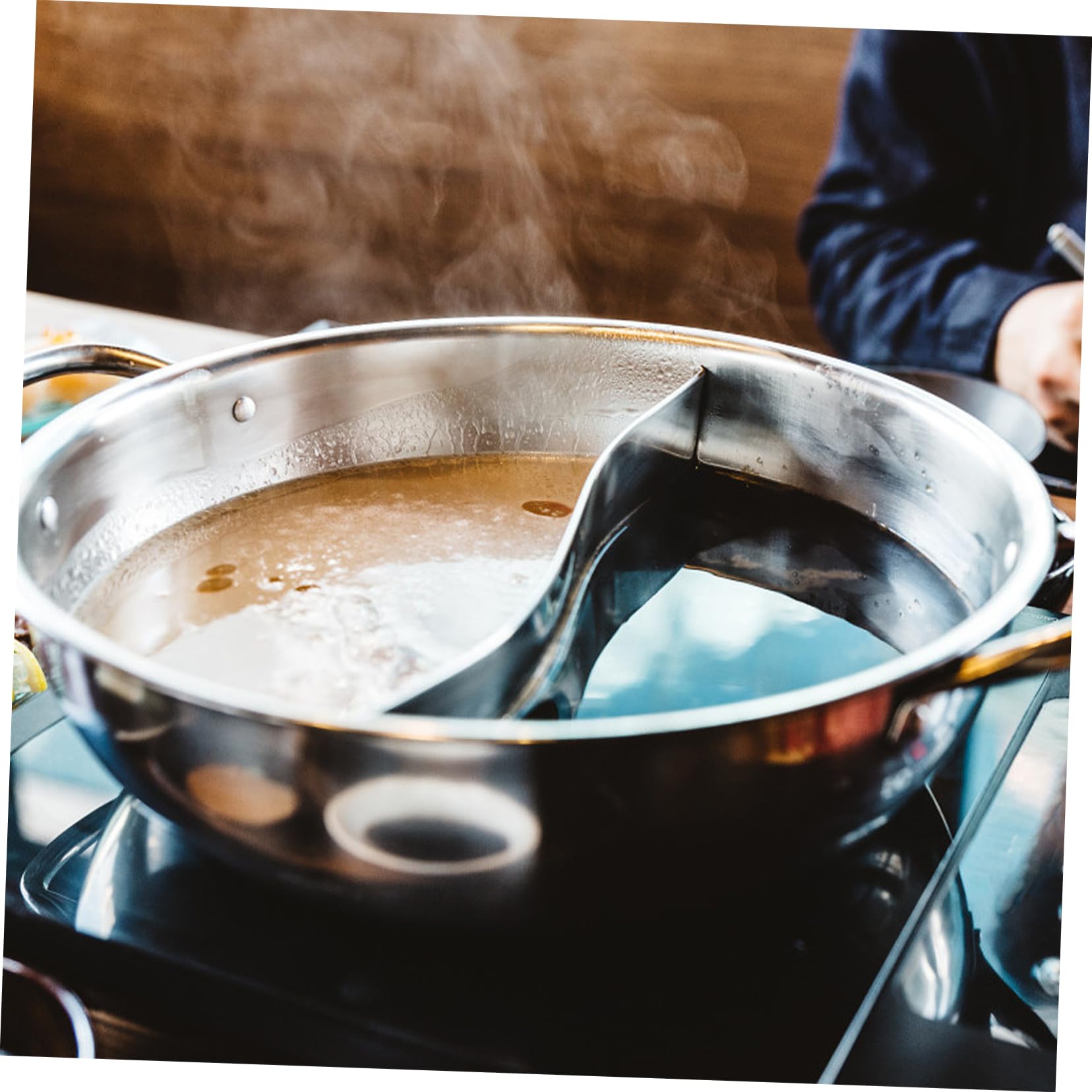 Gatuida Induction Cooker Pot Dual Pot for Cooking Stainless Steel Glass Lid 32cm