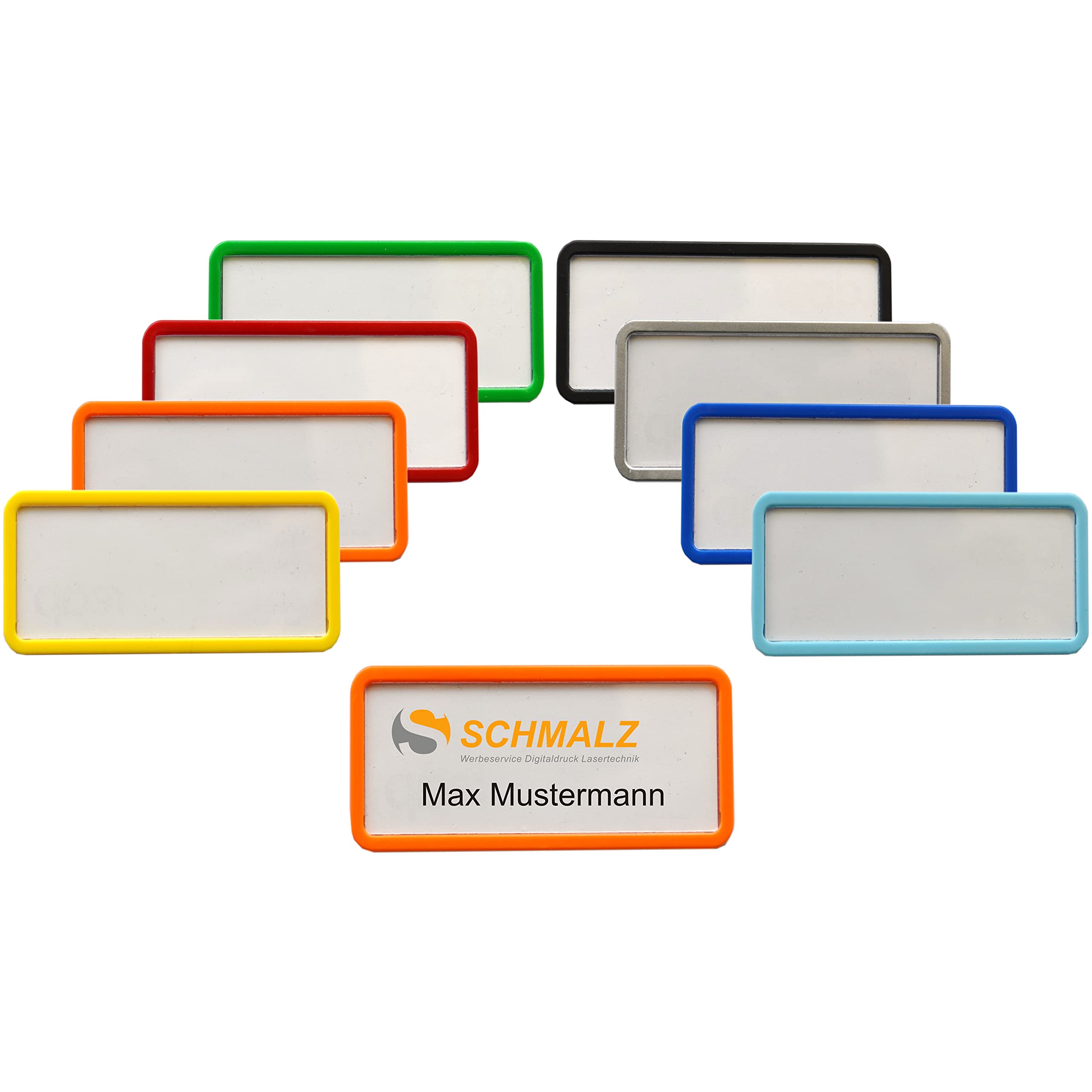 Badge porte-nom plastique orange avec aimant de signalétique événementielle Veloflex