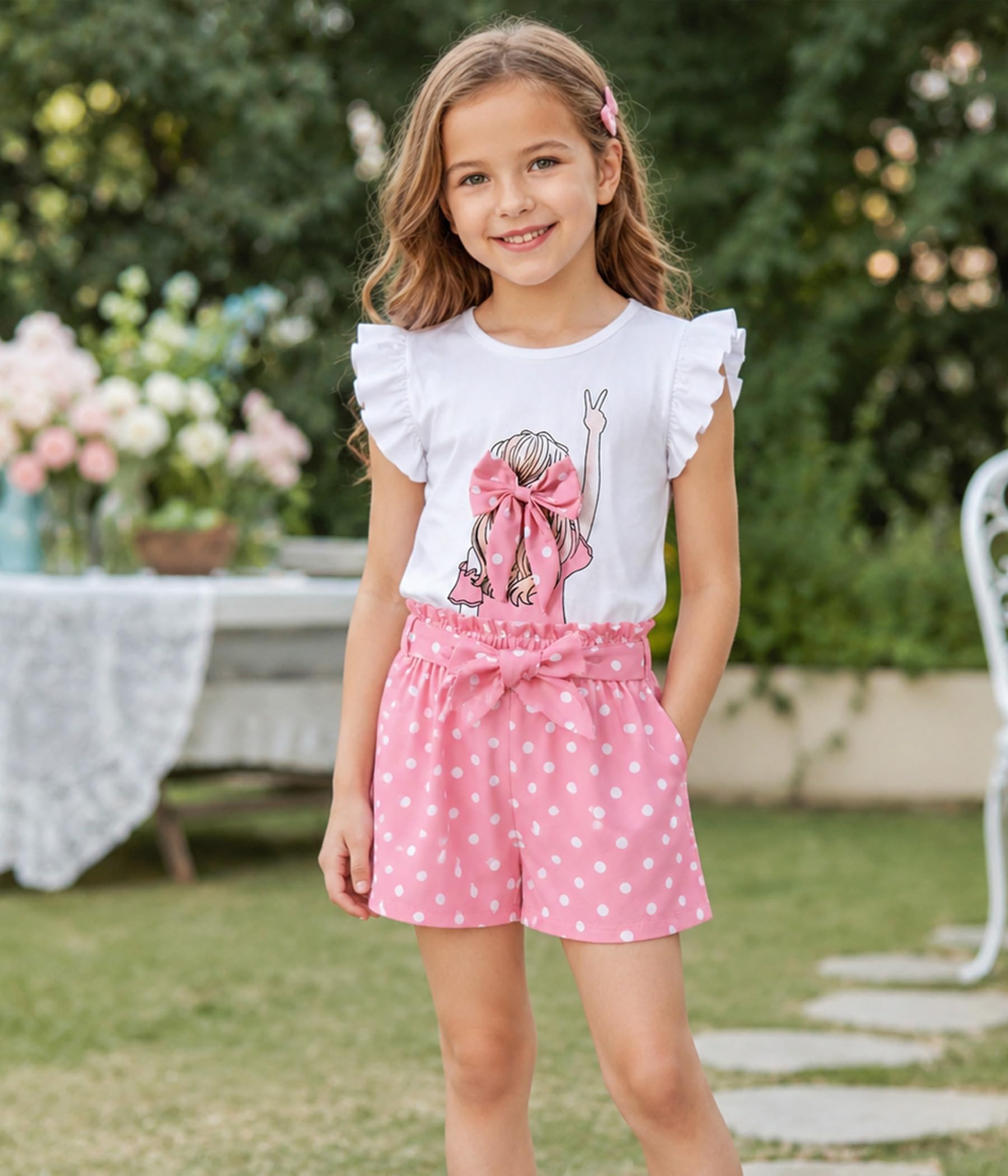 Conjuntos de verano para niñas, lindos conjuntos de pantalones cortos de cintura alta con bolsillos, ropa para adolescentes, talla 6-14 T