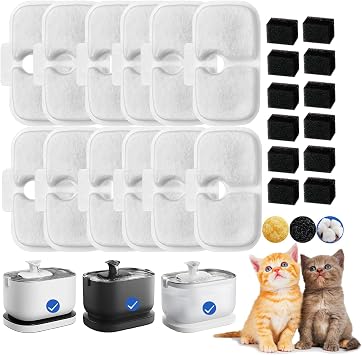 Cat Water Fountain Filter,12 Packs Pet Fountain Filter Replacement for Pet Fountain,Filters Replacements fit for Petlibro Dockstream Cat Water Fountain PLWF005/PLWF115/PLWF105 | Multi-layer filtration, Individually packaged. Filter replacement for Petlibro PLWF005/PLWF115/PLWF105.Multi-Cat and Dog Home