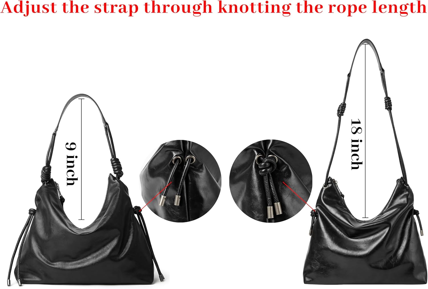 Soft Hobo Bag for Women Large Capacity Travel Designer Shoulder Purse with Knotted Adjustable Strap - Image 5