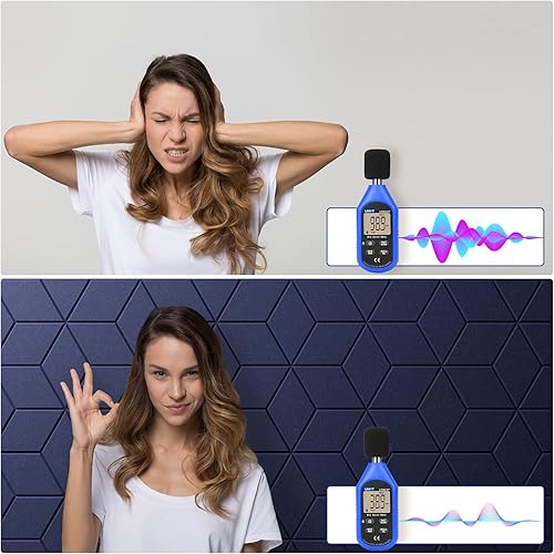 Miniatura 8 de Paquete de 12 paneles acústicos autoadhesivos de 12 x 10 x 0.4 pulgadas, paneles de espuma a prueba de sonido con alta densidad, diseño forrado