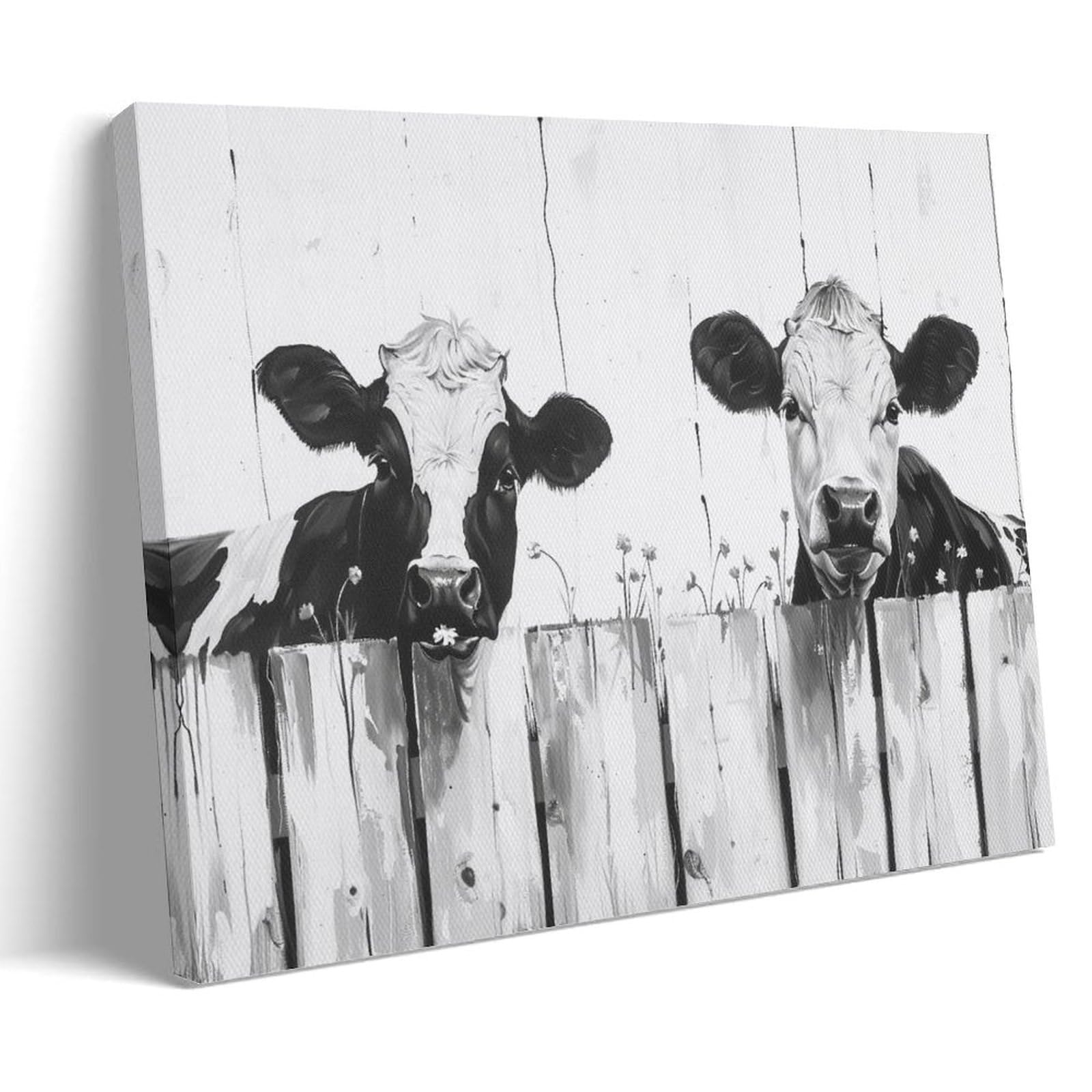 FYFMUSHE Vintage Cow Wall Art for Living Room Black White Rustic Farmhouse Animal Paintings on Canvas Wall Art Poster for Home Decorations Artwork Wall Decor 08x12inch(20x30cm)
