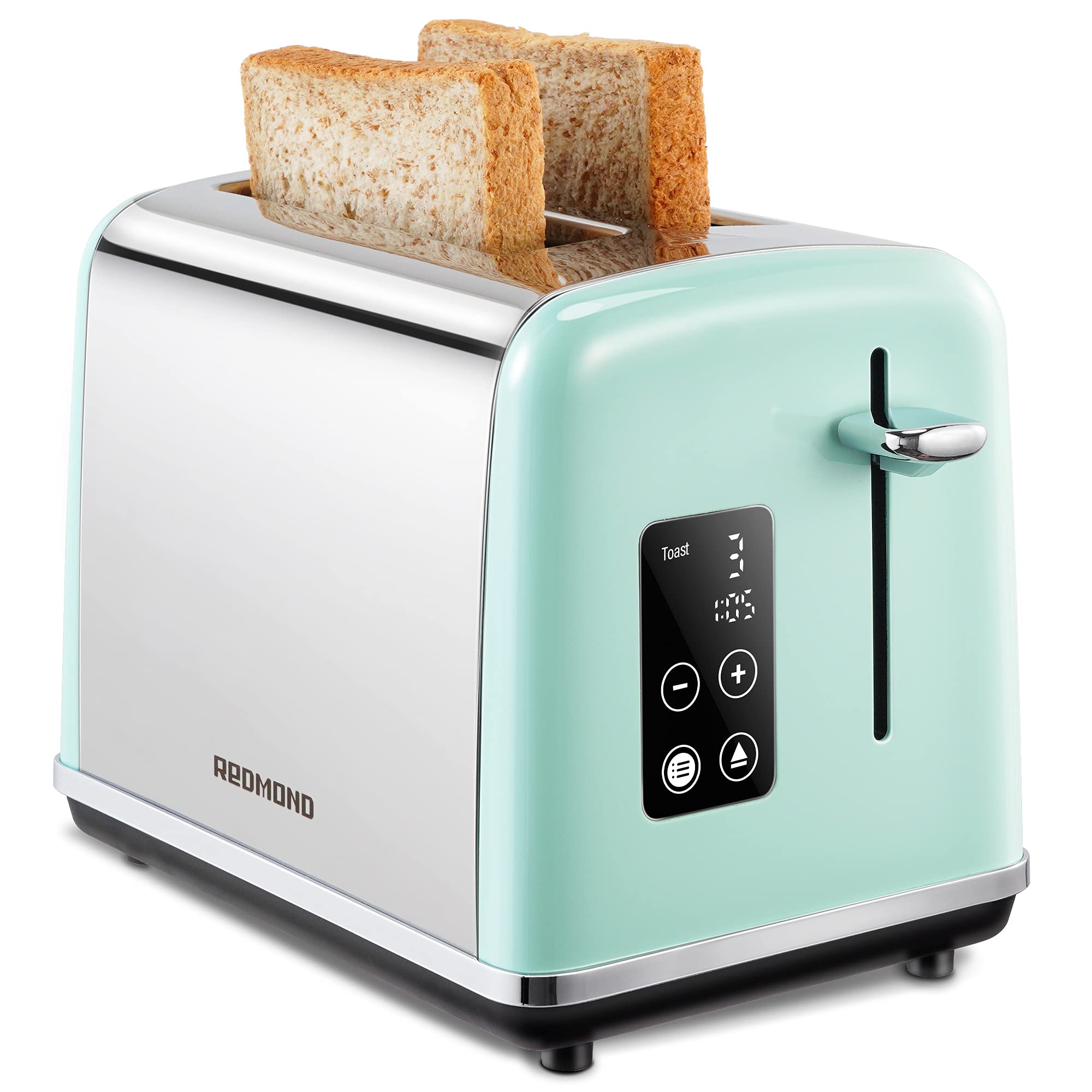 2 Slice Toaster, REDMOND Aqua Green Toaster with LED Touch Screen and