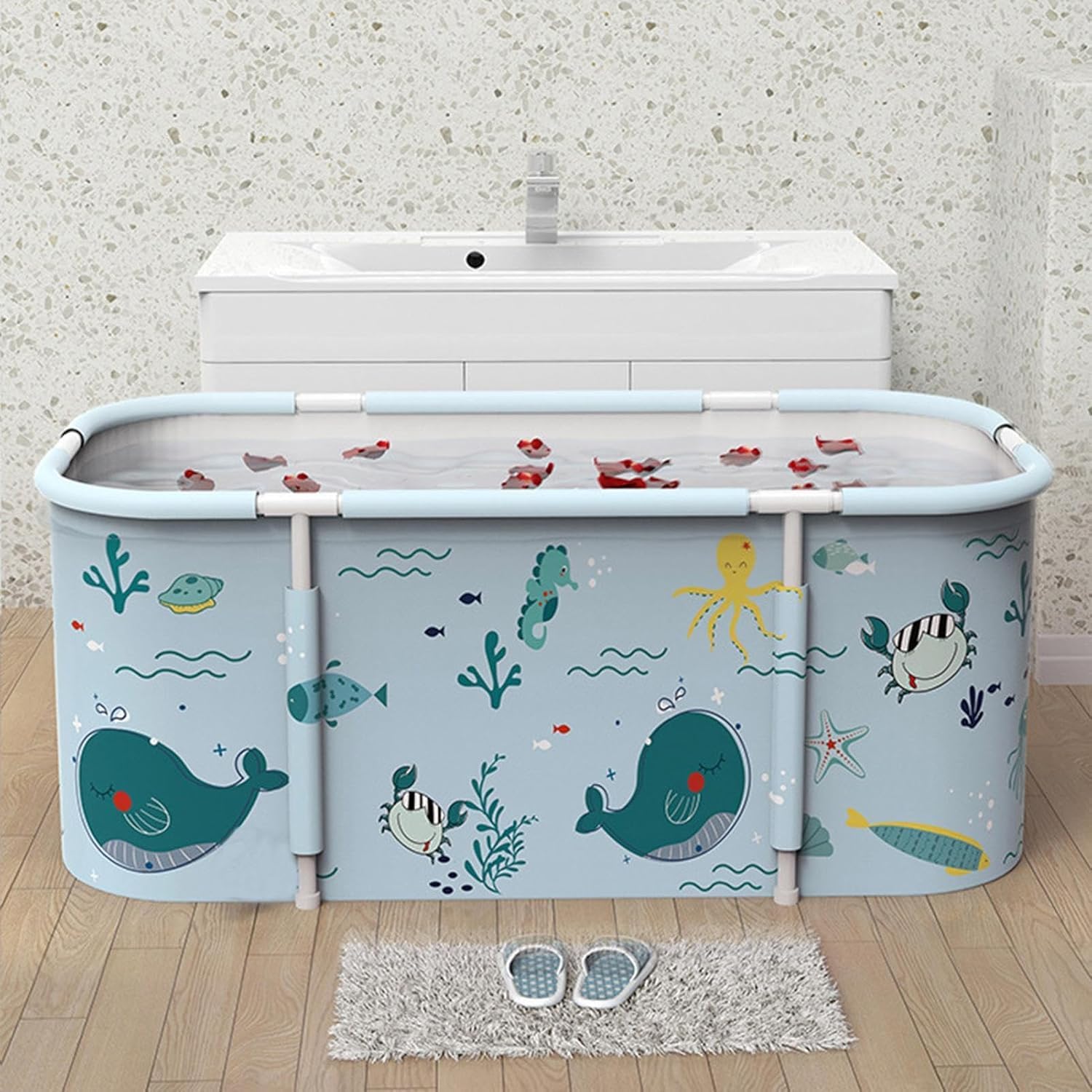 Portable Foldable Bathtub,Foldable Soaking Bathtub for Adults, Freestanding Bathtubs, Hot Bath Tub, Ice Bath, Family Bathroom SPA Tub