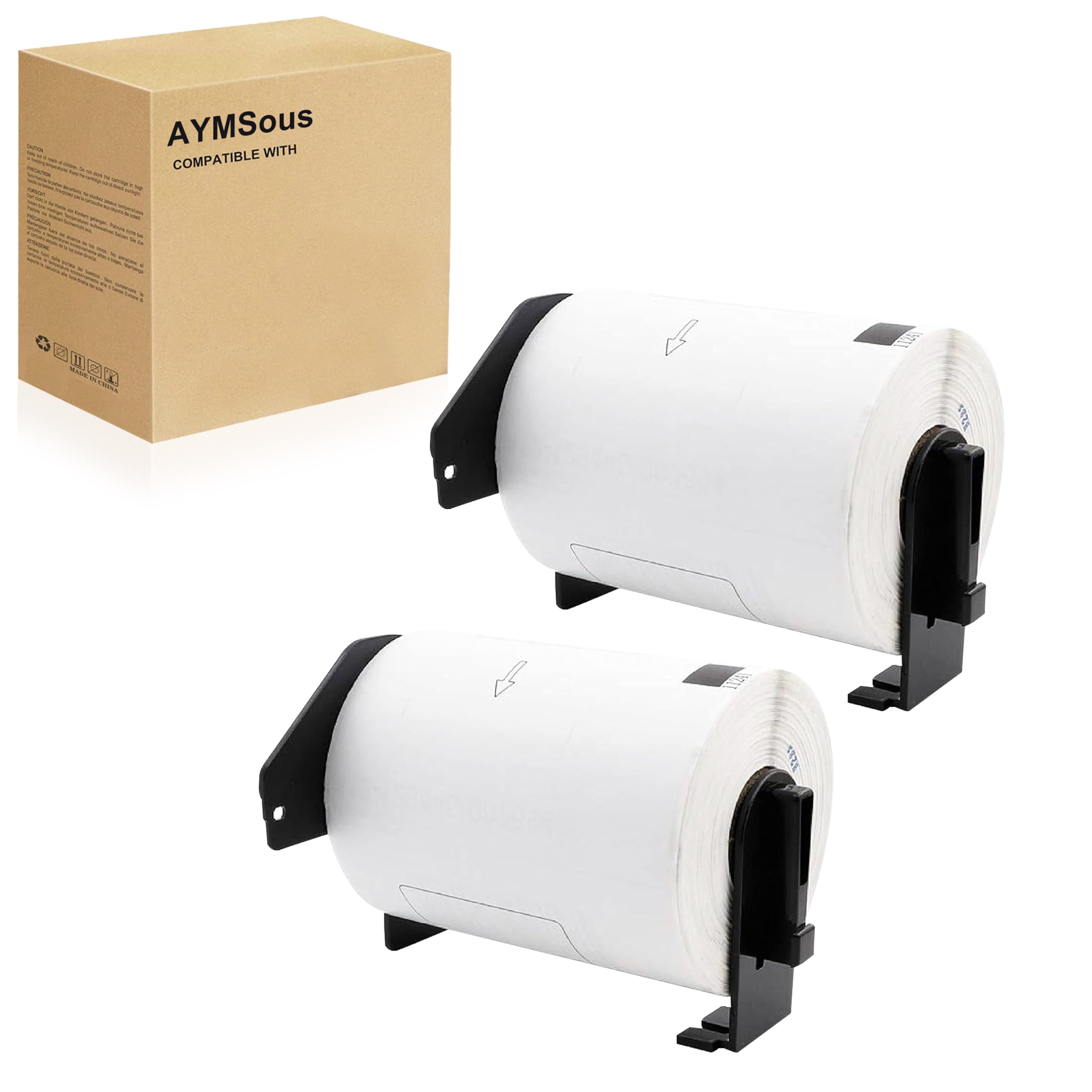 AYMSous Compatible 2 Pack DK-1247 Die-Cut White Label Paper (4.07" x 6.4" / 103mm x 164mm) with 2 Refillable Cartridge Replacement for Brother DK-1247