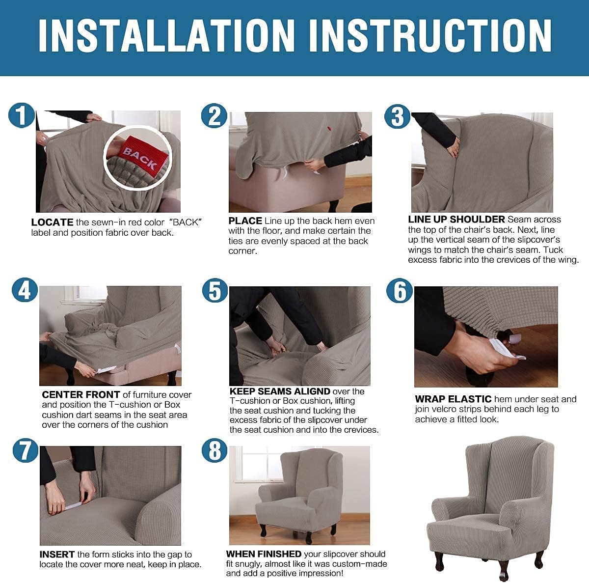 H.VERSAILTEX 1 Piece Wing Chair Covers Bundles Round Ottoman Slipcover(Medium, Taupe)