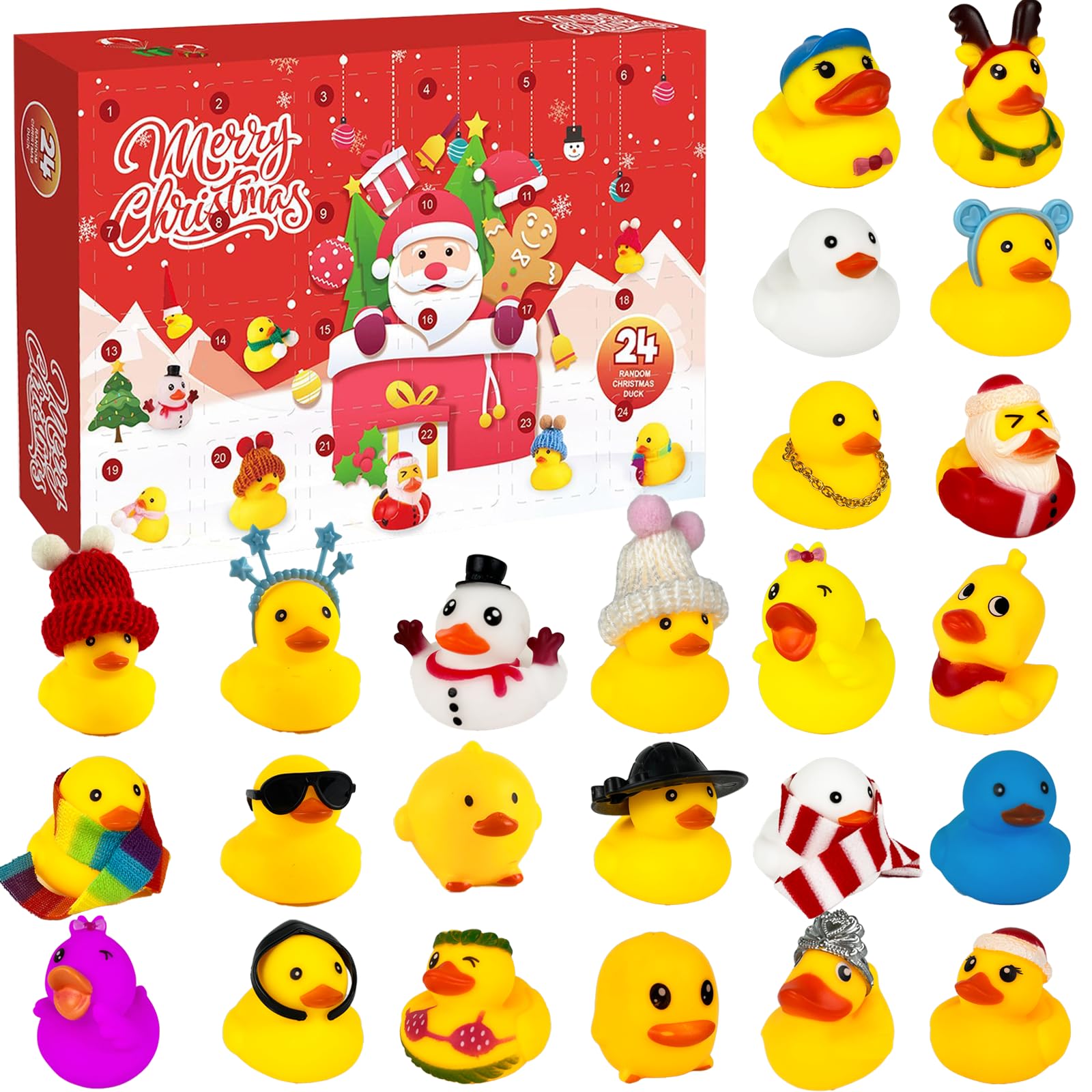 Guopai Rubber Duck Advent Calendar 2025, 24 Days Christmas Countdown Calendar with Bath Toys, Kids Party Gift Set