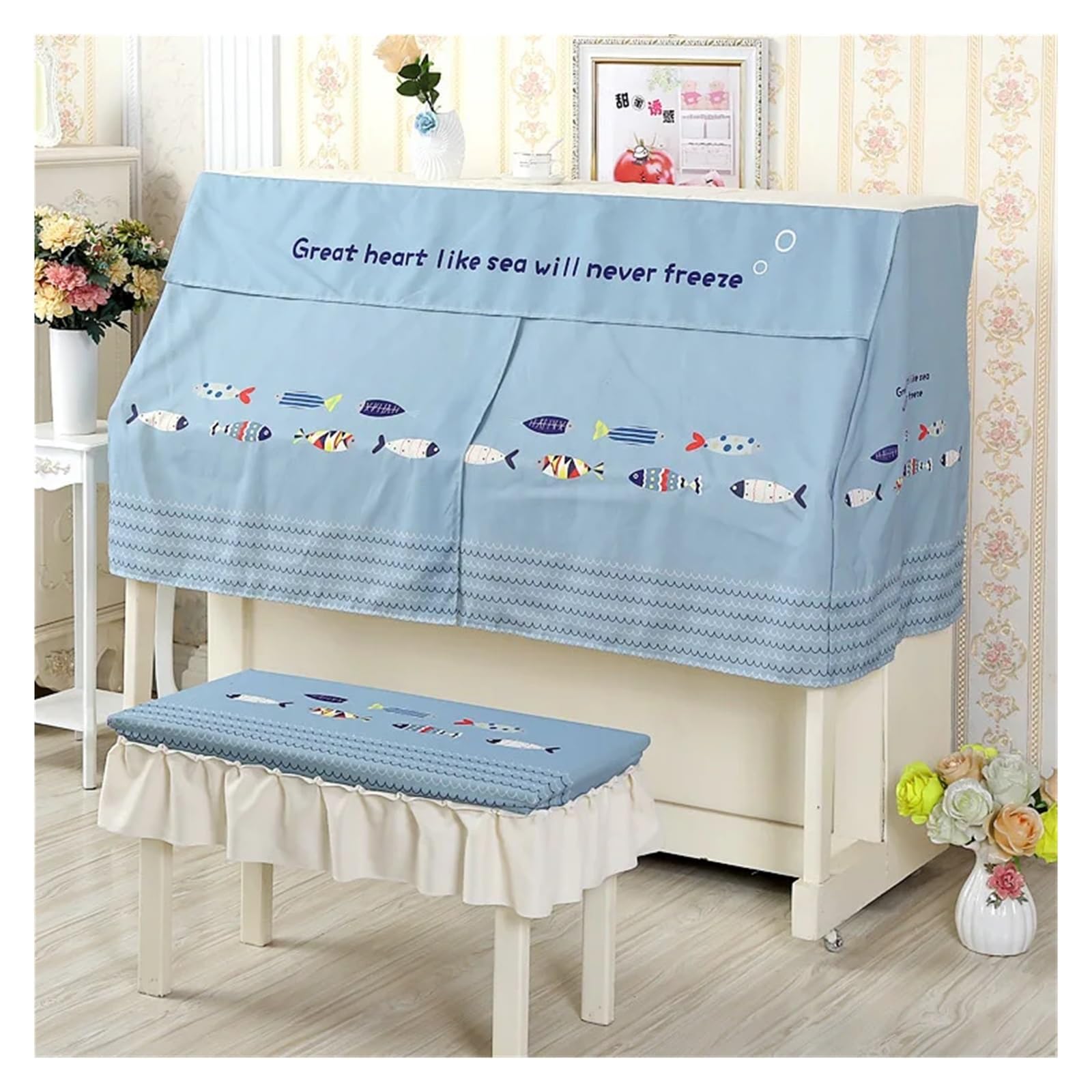 Copertura Per Pianoforte Copertura for pianoforte con animazione a cartoni animati, mezza copertura, antipolvere, moderna e semplice(Colorful fish,Cover single stool)