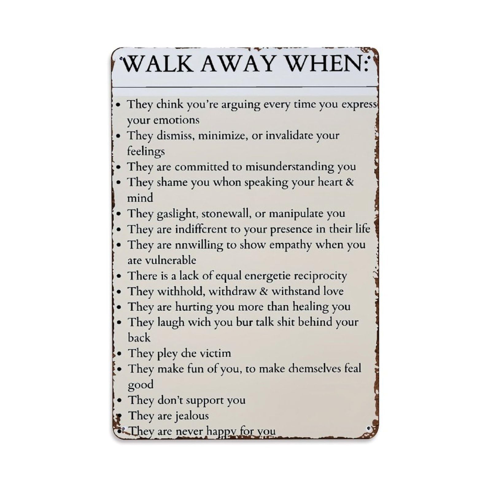 Nestemfo Vintage Walk Away When List Tin Sign Metal Sign, Living Room,Bar, Home, Bedroom Wall Decor,Retro Metal Poster 8X12 Inches