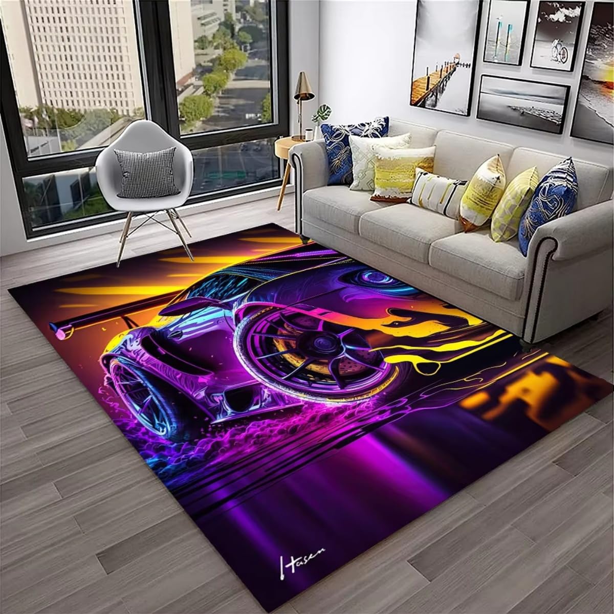 Tapis de jeu cyber cars antidérapant avec piste de voiture néon