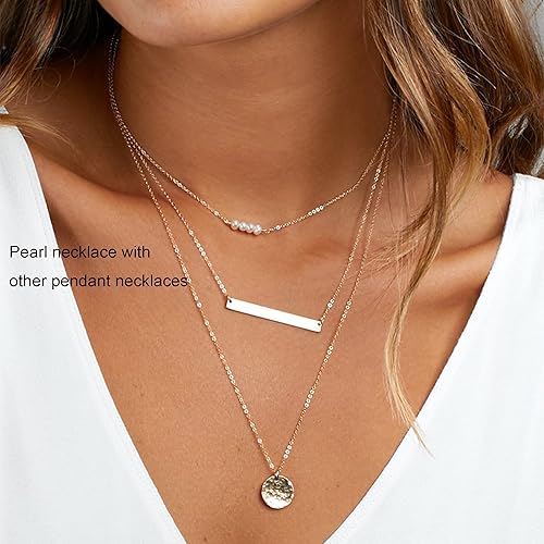 Miniatura 5 de Tewiky Collares de perlas para mujer, delicado collar de oro chapado en oro de 14 quilates, collar de perlas simples, collares de gargantilla