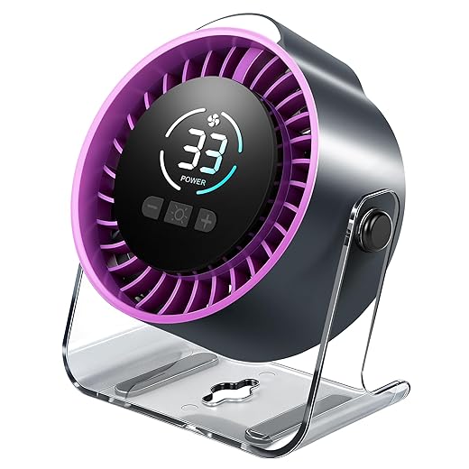 Desk Fan Rechargeable 100-Speed Adjustable(Need Long Press), Portable Table Fan 5.7-inch with LED Display & Night Light, 7 Blades 360° Adjustable, USB Fan 12H Battery Life for Office Bedroom Dorm