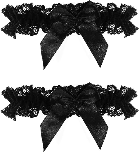Mgbmyltm Wedding Garters, 2PCS Lace Thigh Belt for Bride, Black Garter Belt with Bowknot, Thigh Garters for Women, Legthig...