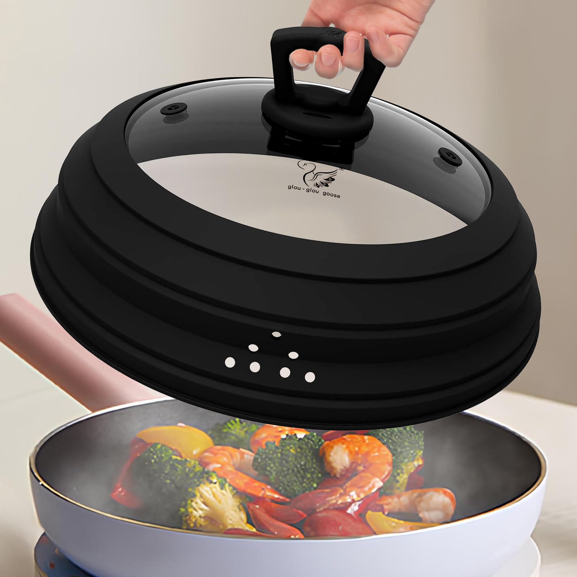 COMATOP Copertura Per Microonde In Vetro Temperato E Silicone – Pieghevole 30 Cm, 4 Altezze, Da -20°C A 230°C