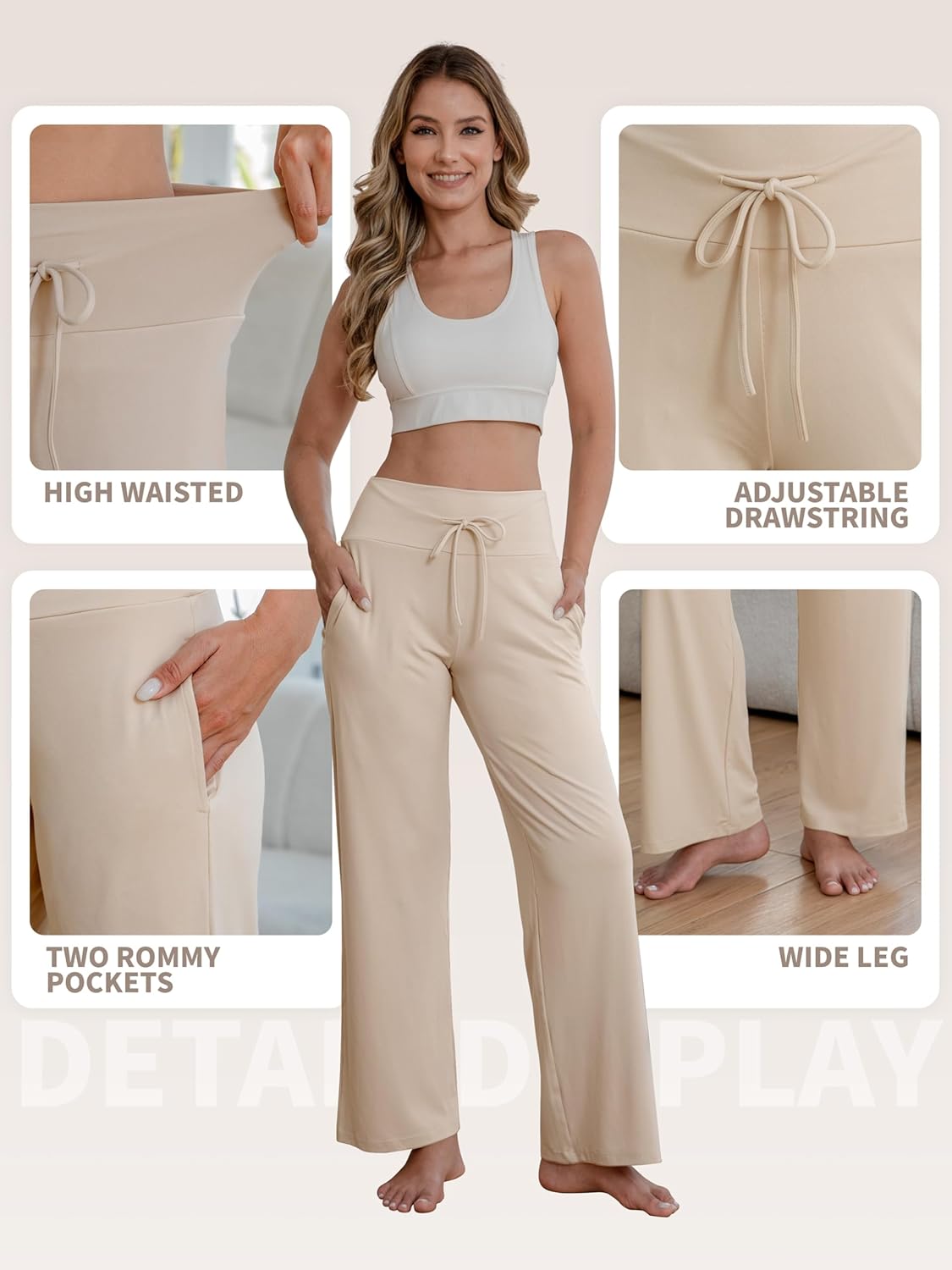 3 Pack Womens Wide Leg Pants with Pockets Comfy Casual Yoga Lounge Pant Sweatpants Loose Pajama Pants - Image 3