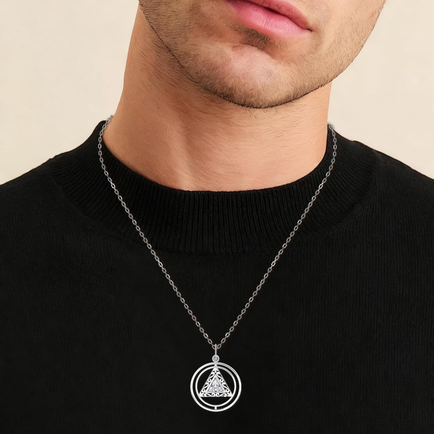 Rotatable AA Sobriety Necklace for Women - Sterling Silver Hypoallergenic Recovery Triangle Symbol Pendant Mood Spinner Necklace Alcoholics Anonymous Gift for Addicts - Image 6