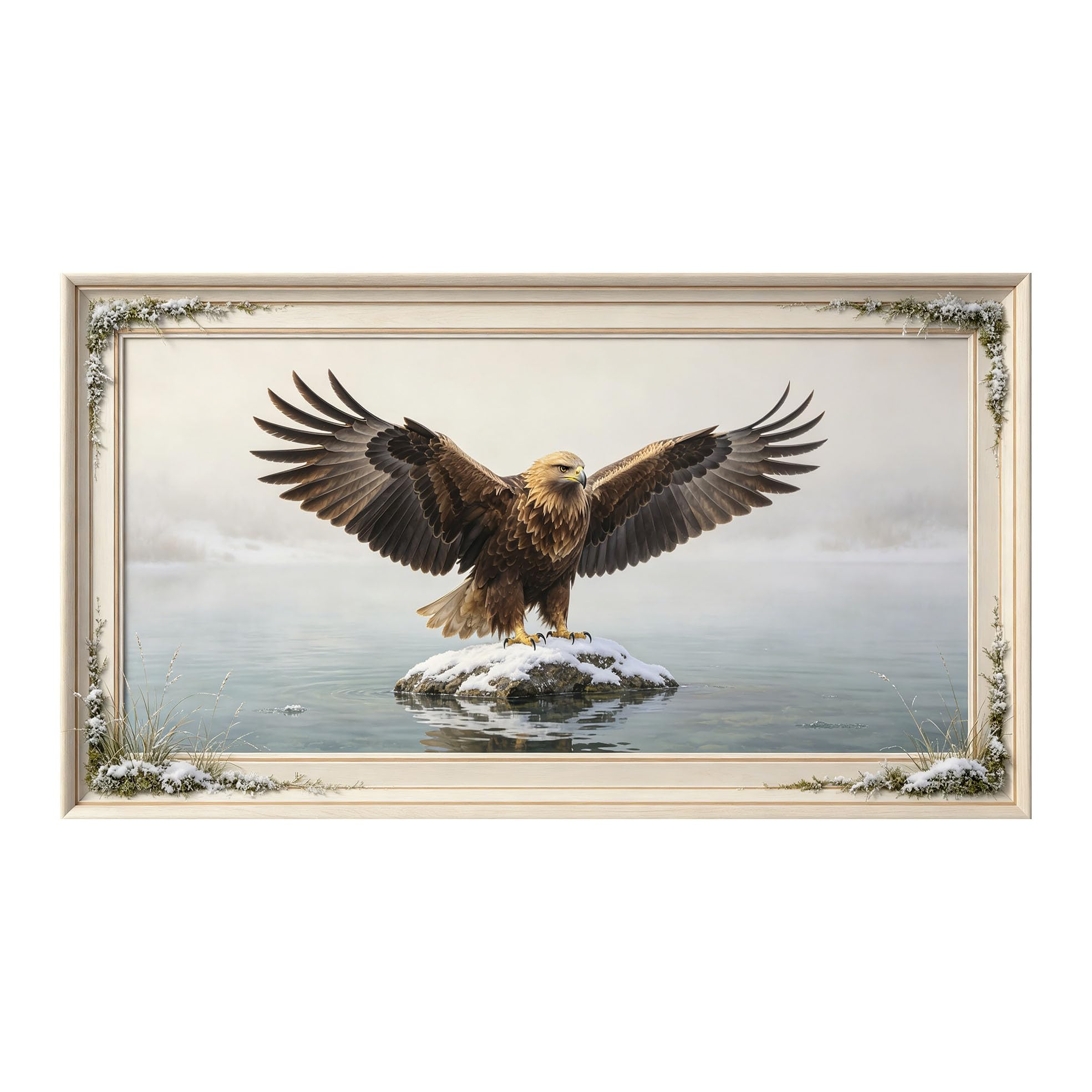 Murasolite 3D 3D Framed Wall Art 50cm×90cm Majestic Eagle Lake Landscape Realistic Oil Painting SelfAdhesive Fabric Mural Wall Decor, Peel and Stick No Damage to Wall for Bedroom Living Room
