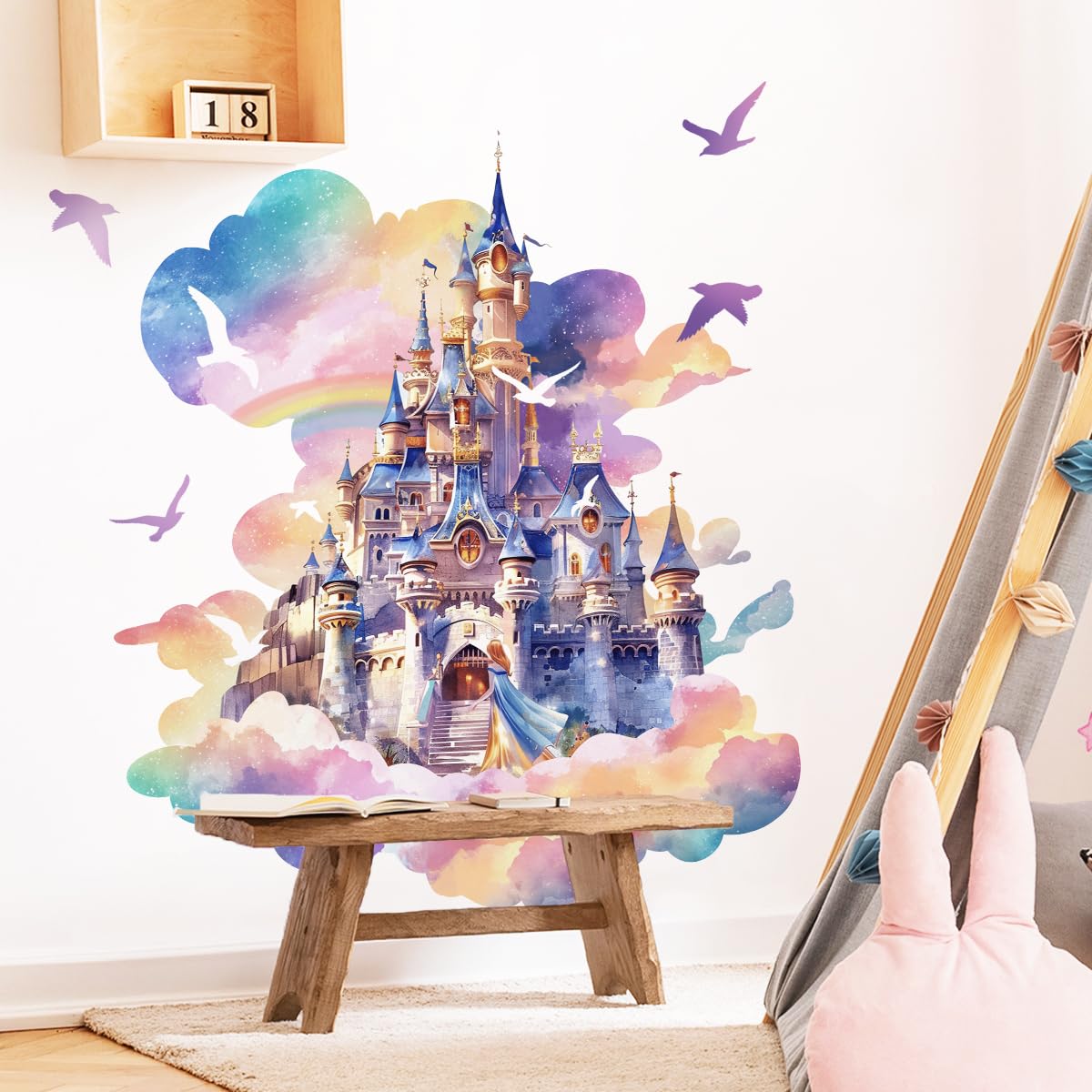 Autocollant Murial Château Princesse - Vinyle Coloré - Décoration Chambre Enfant - Bonne Nuit