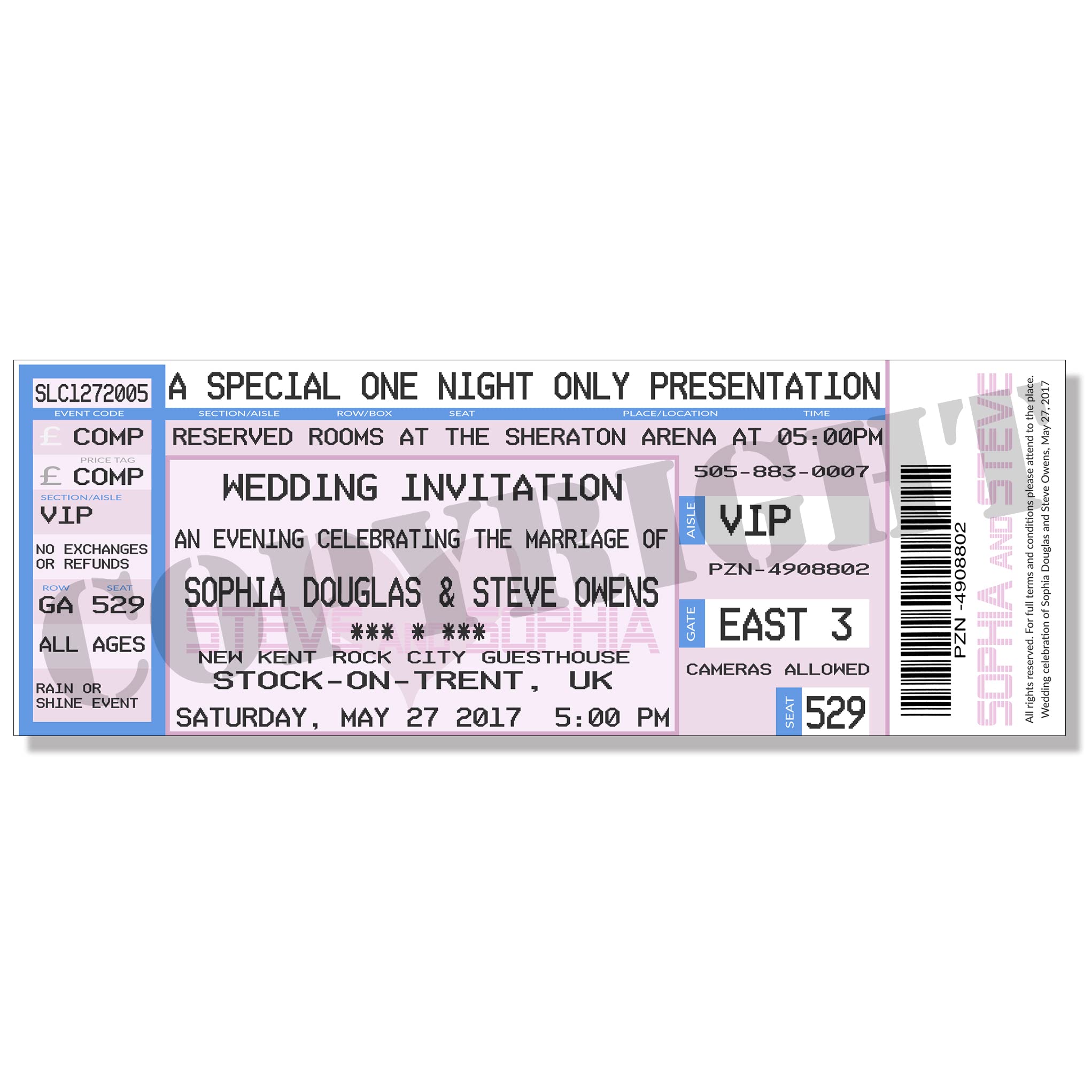 10 x Personalised Concert Wedding Save the Date Tickets Invites Cards