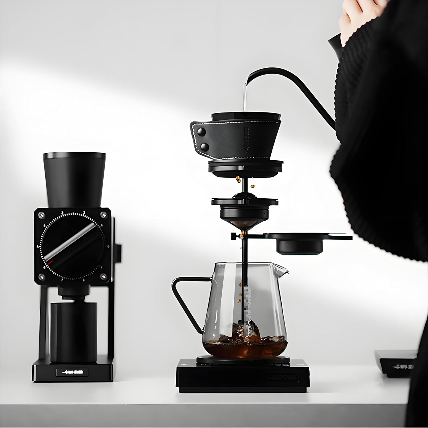 Pour Over Stand with 2 pcs Cooling Ball, Coffee Dripper Stand Adjustable for Coffee Connoisseurs Lovers for Best Coffee Experience (Black)