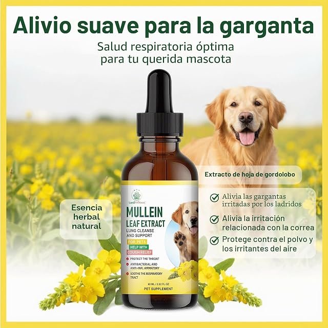 Foto 5 de 7 de Gotas de verbasco para Apoyo pulmonar y Tos en Perros y Gatos. Alivia Tos de Perrera, Tos Seca y húmeda