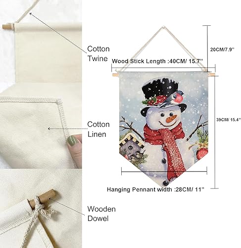 Miniatura 6 de Banderín colgante de muñeco de nieve, decoración de pared, invierno, Navidad, pájaros, bayas de acebo, decoración de nieve, bandera colgante para