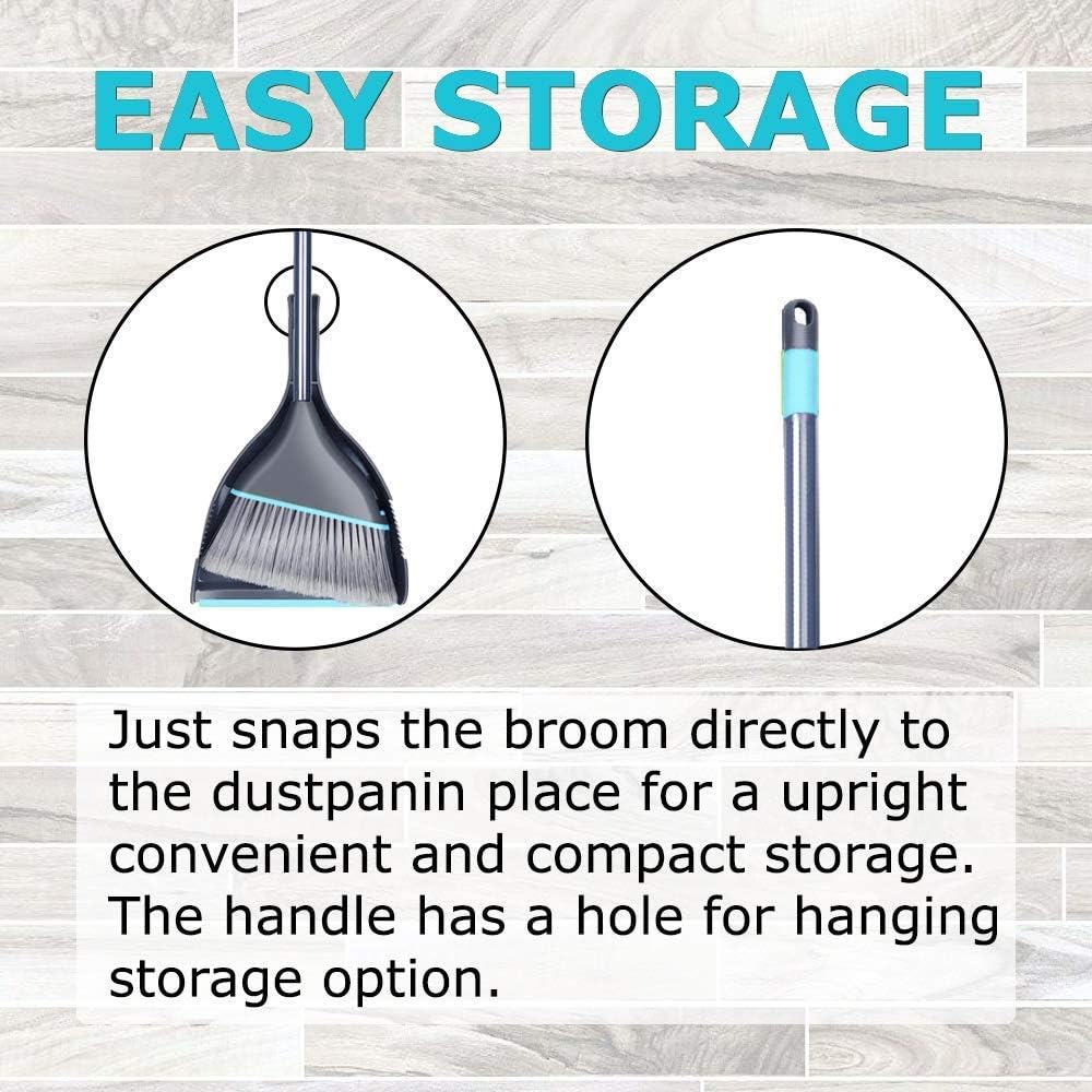 Guay Clean Angled Broom and Dustpan Set with Adjustable Handle - Easy Sweeping for Home Kitchen Office Floor - Collects Dust Dirt Debris - Built-in Broom Comb - Blue : Health & Household