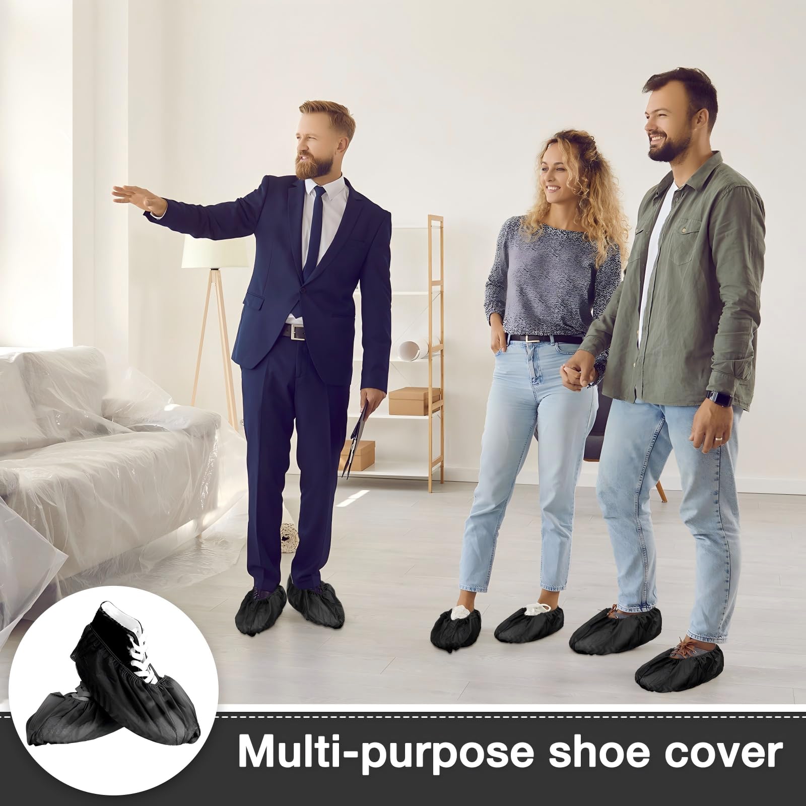 Paquete de 600 fundas desechables para zapatos de botas, antideslizantes, gruesas, extra para zapatos, fundas duraderas para hombres y mujeres (negro)