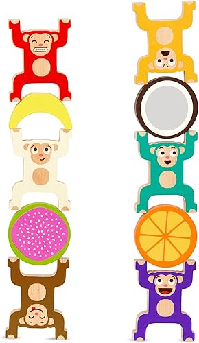 Miniatura 5 de Battat Education Juguete de monos apilables de madera para niños pequeños - Anillos entrelazados coloridos - Desarrolla habilidades motoras finas y