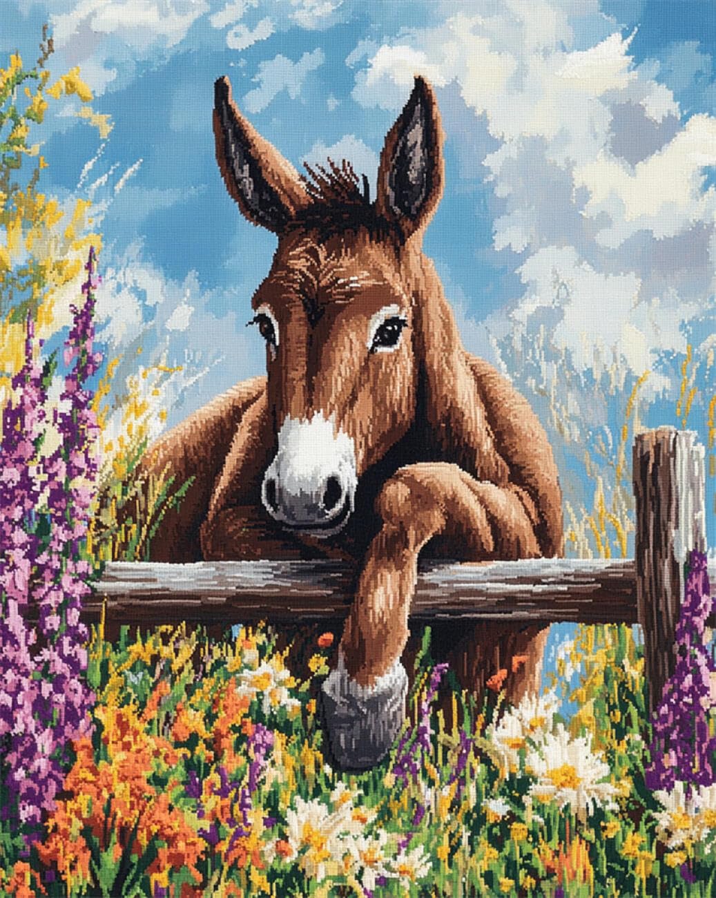 AMBATTERY Animal Rug Making Kit Donkeys and Flowers DIY Rug Making Kit for Adults，Cross Stitch Kits Carpet Needlework for Beginners Home Decor 23x35in