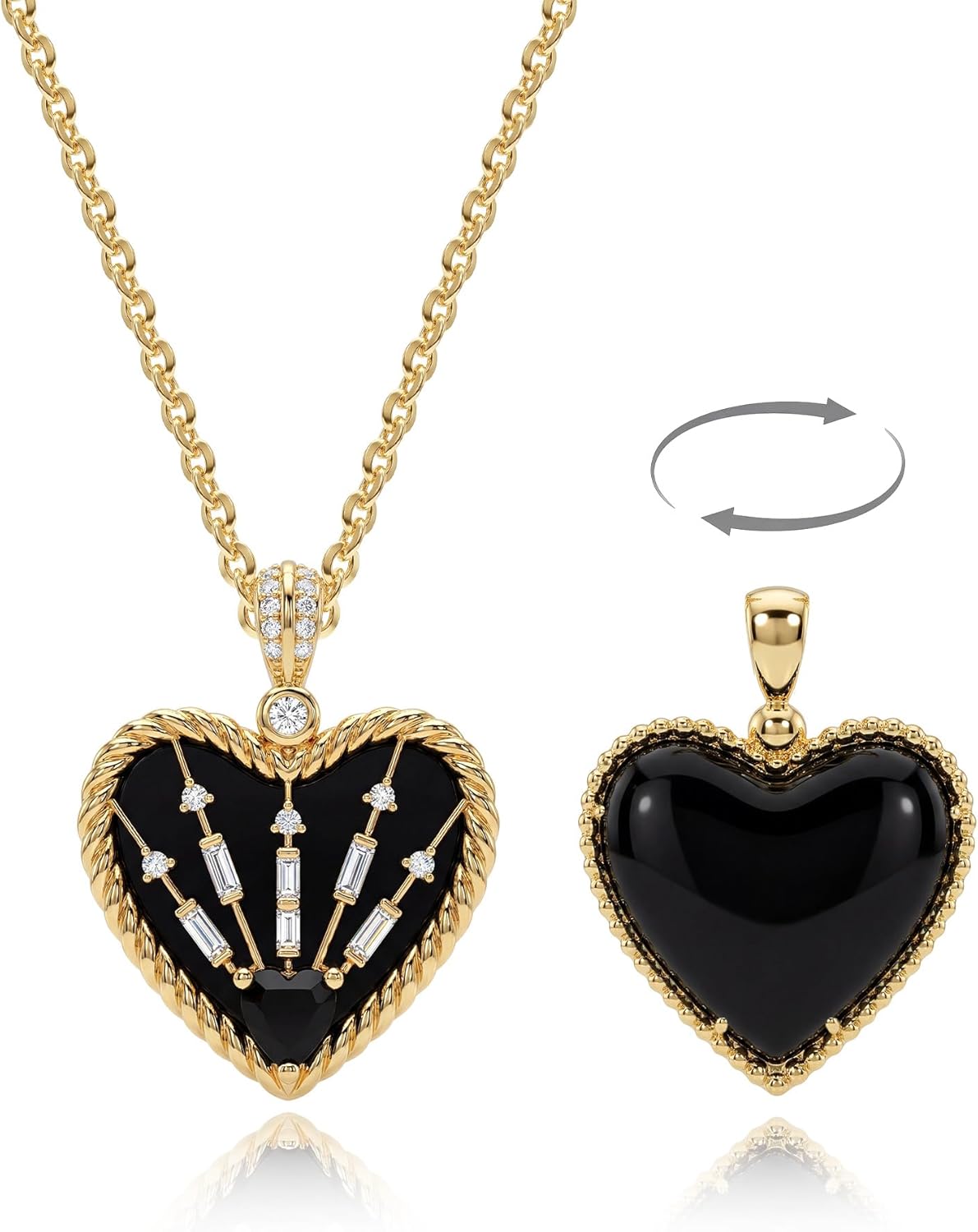 Fettero Gold Heart Necklace for Women, 14K Gold Plated Charm Necklaces for Women Double Sided Love Heart Pendant Gold Necklace for Mom Wife Valentines' Day Jewelry