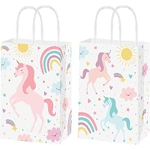 LUCKYQUBE Unicorn Party Favor Bags with Handles, Gift Treat Bags for Unicorn Birthday Party Decorations, Unicorn Rainbow Goodie Bags for Girls Birthday