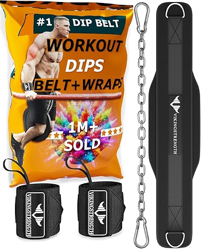 Miniatura 1 de Vikingstrength Cinturón de inmersión para levantamiento de pesas, incluyendo muñequeras. Cinturón acolchado de alta calidad con cadena larga para