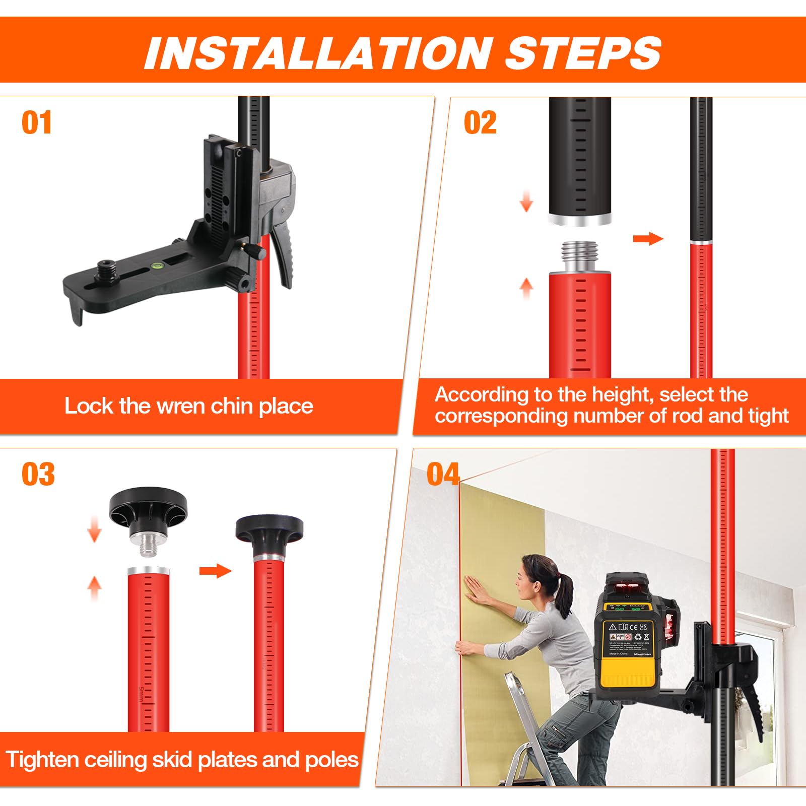 MOETER Laser Level Pole - 12.58ft Telescoping -3