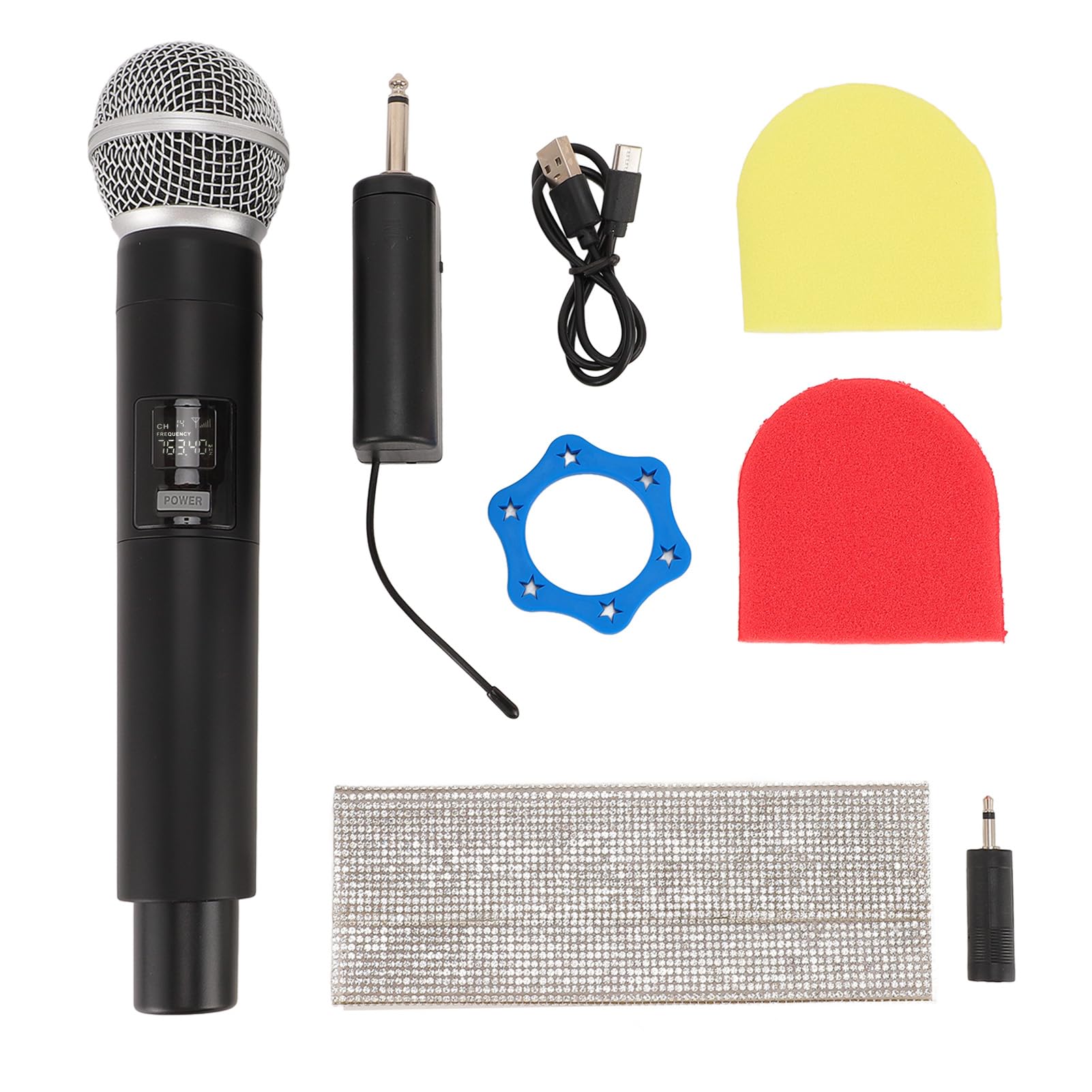 Drahtloses Mikrofon, Kabelloses VHF-Handmikrofon mit Empfänger, 30 M Reichweite, Dynamisches Mikrofon Zum Singen, Karaoke, mit Glitzer-Mikrofonhülle