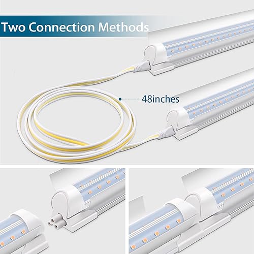 Miniatura 6 de Barrina Luz LED para tienda, 8 pies, 72 W, 9000 lúmenes, 5000 K, luz blanca diurna, forma de V, cubierta transparente, alta salida, luces de tienda