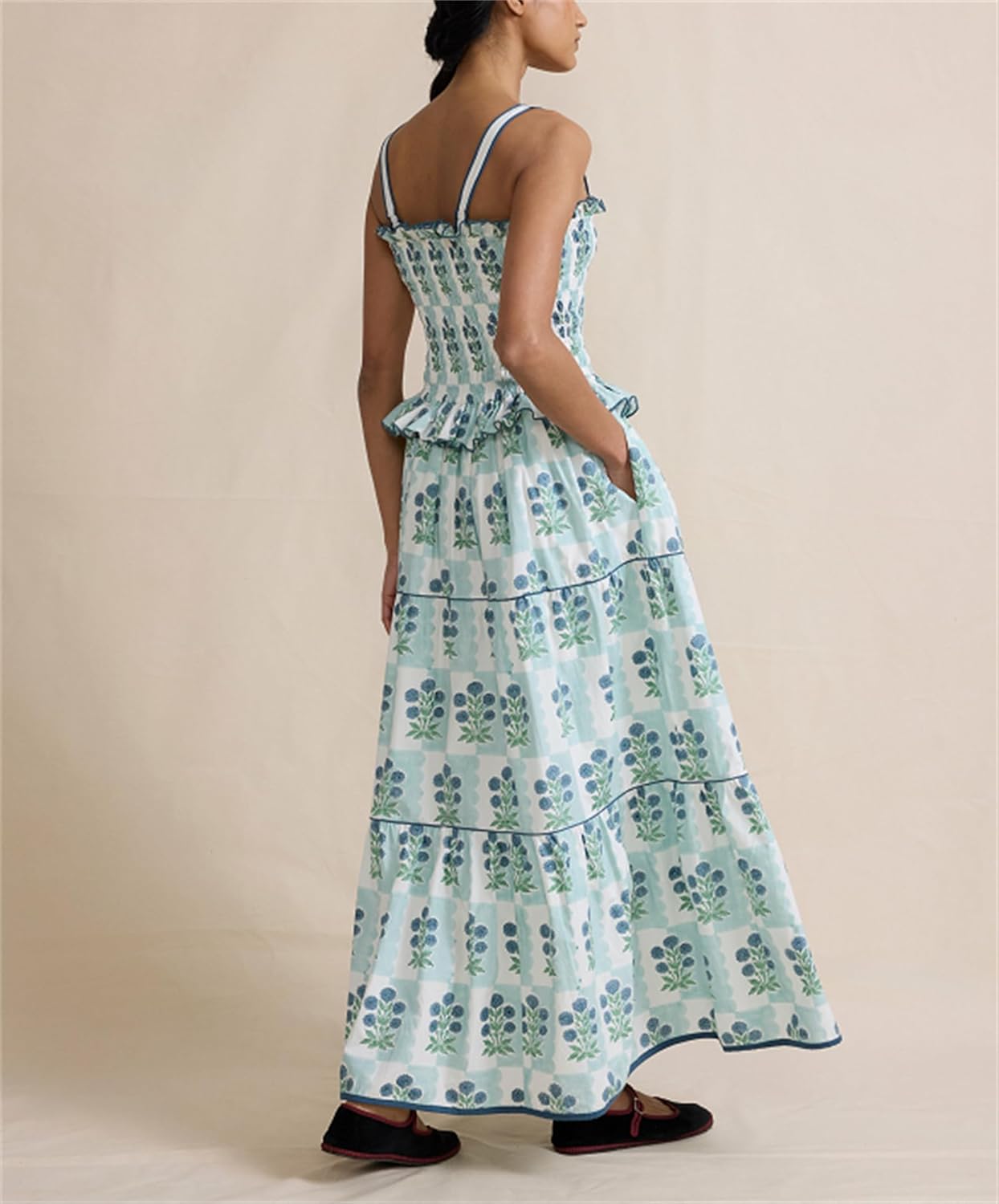 Women Summer Boho Dress Floral Printing Sleeveless Tie Shoulder Flowy Maxi Dress Y2k Beachwear Sundress - Image 6