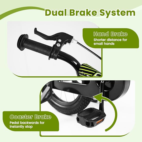 Olakids Kids Bike, 12 14 16 18 Inch BMX Style Toddlers Bike with Training Wheels Adjustable Seat Handlebar Coaster Brake Handbrake Safety Bell, Children's Bicycle for Boys Girls