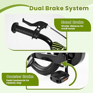 Olakids Kids Bike, 12 14 16 18 Inch BMX Style Toddlers Bike with Training Wheels Adjustable Seat Handlebar Coaster Brake Handbrake Safety Bell, Children's Bicycle for Boys Girls