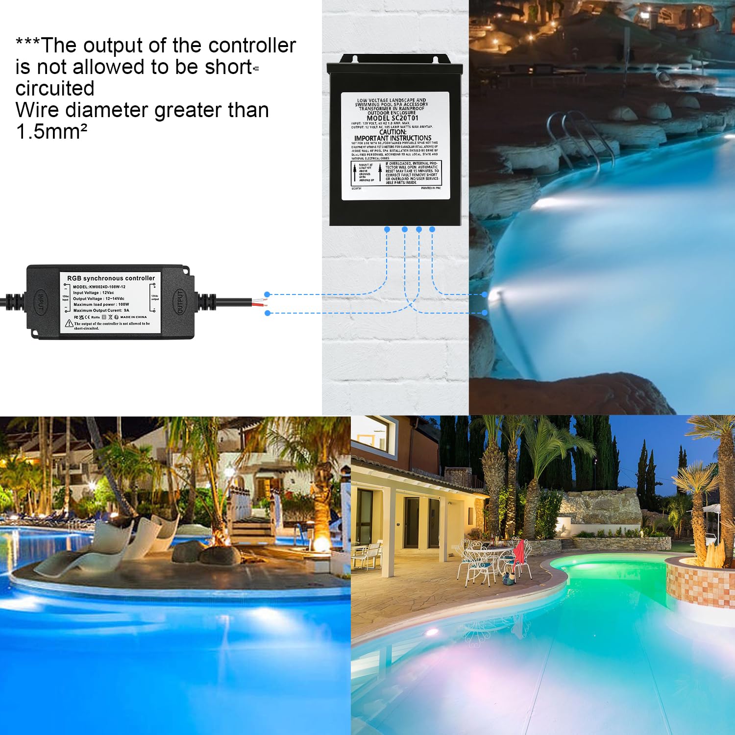 54W LED Poolbeleuchtung PAR56, 12V RGB Timing 2/4/6H Schwimmbadbeleuchtung, Externe Synchronisation mit Fernbedienung, IP68 Wasserdichter Pool Lampe Licht mit Fernbedienung (2 Stück) | 12V Schwimmbadbeleuchtung mit Fernbedienung, IP68 Wasserdichter Pool L
