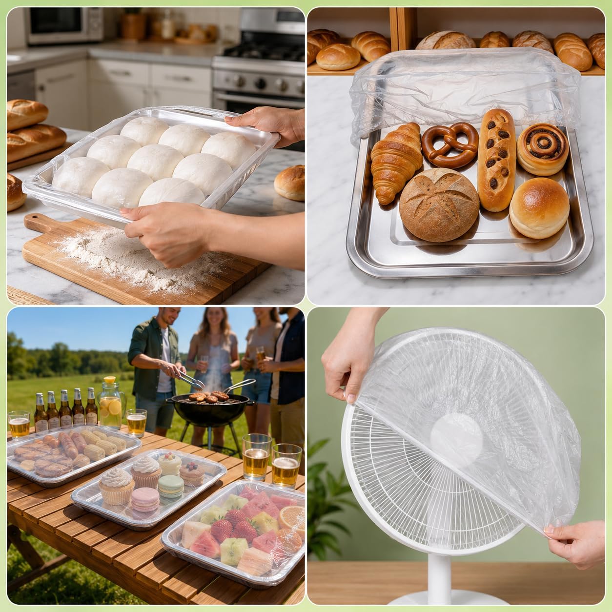 100 Pack Extra Large Clear Bowl Covers, Fits up to 21" Bowls & Sheet Pans, Elastic Reusable Plastic Covers for Bread Proofing, Mixing Bowls & Outdoor Food Storage, BPA-Free