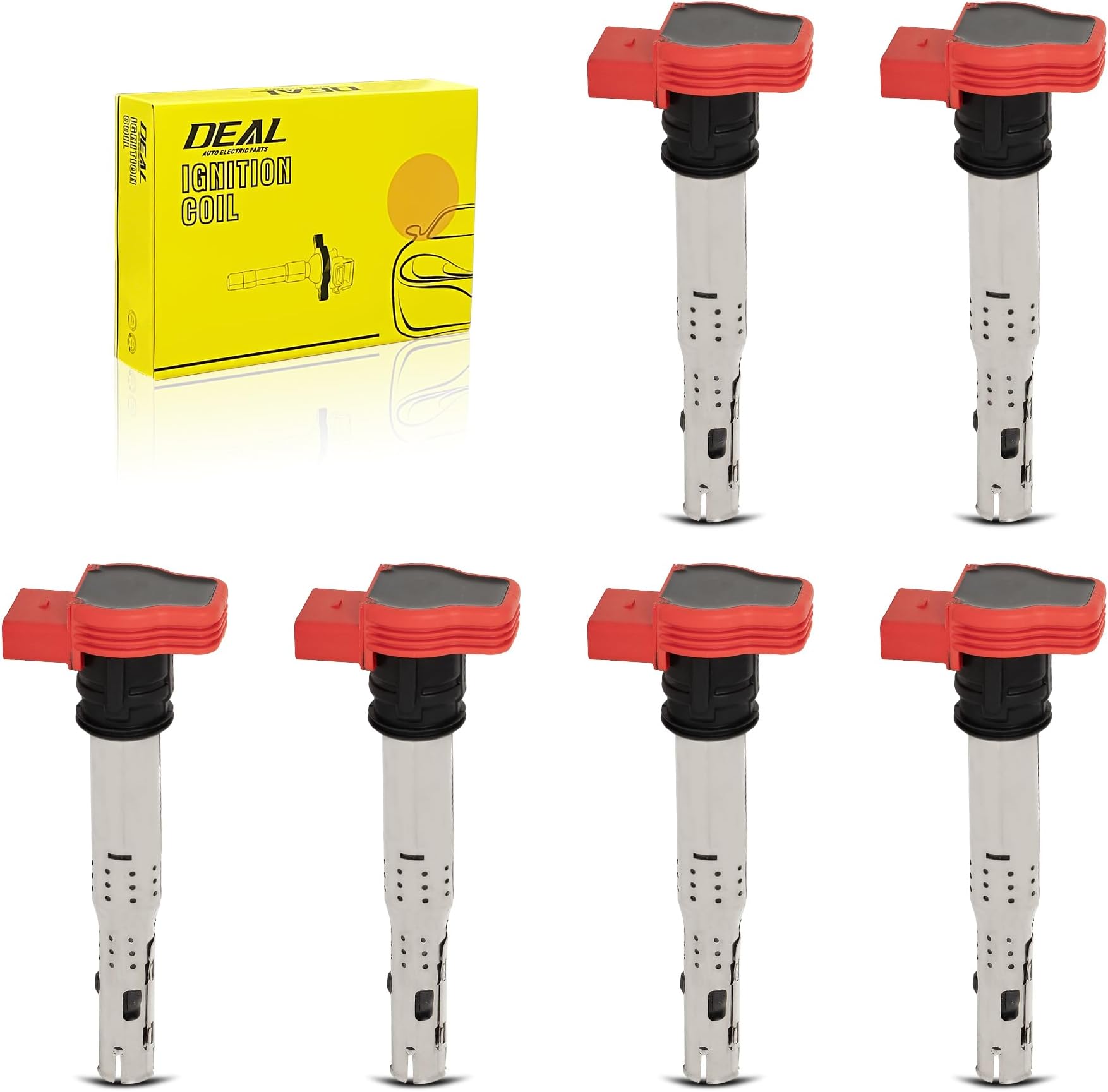 DEAL Ignition Coil Pack, Compatible with Audi A4 A5 A6 A7 A8 Quattro Q5 SQ5 Q7 S4 S5 - VW Touareg - Porsche Panamera Cayenne 3.0L 3.2L V6, Replaces OE UF529 5C1688 E1029 06E905115E, Set of 6