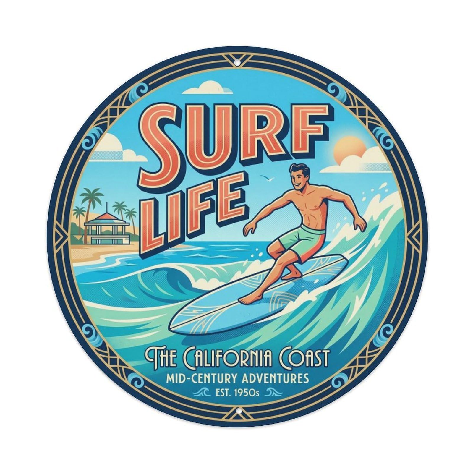Surf Lifestyle Hawaii Island Getaway Ocean Coast Break Metal Tin Sign