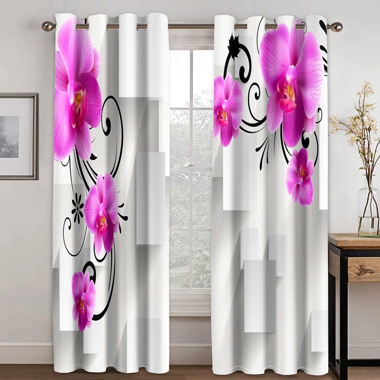 QWFDAQ Tende Fiori Blu e Bianchi Tenda Oscurante in Poliestere 75cm x166cm x2 Tende Oscuranti per Interni, Tenda Oscurante Finestra, Tende Termiche