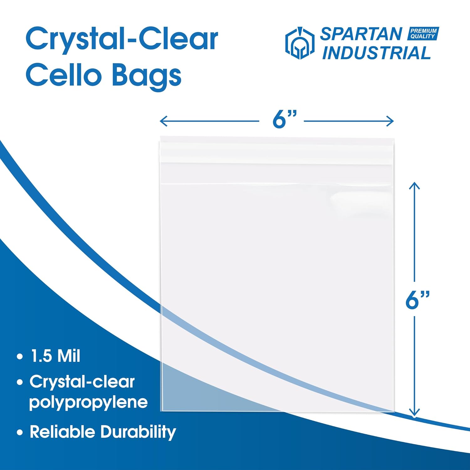 Spartan Industrial - 6" X 6" (1000 Count) Crystal Clear Resealable Cello Poly Bags for Packaging Photos, Prints, Handmade Goods - Self Seal - Image 2