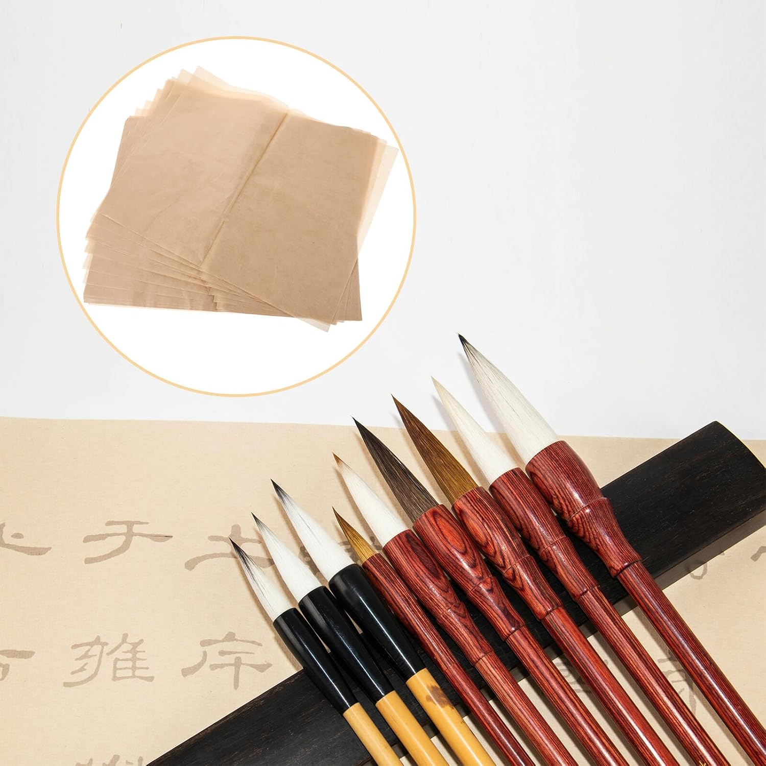 FUOYLOO 50pcs Semiripe Rice Paper for Calligraphy and Painting Vintage Antique Color Traditional Handmade Chinese Japanese Brush Practice Paper for Ink Stamping and Drawing