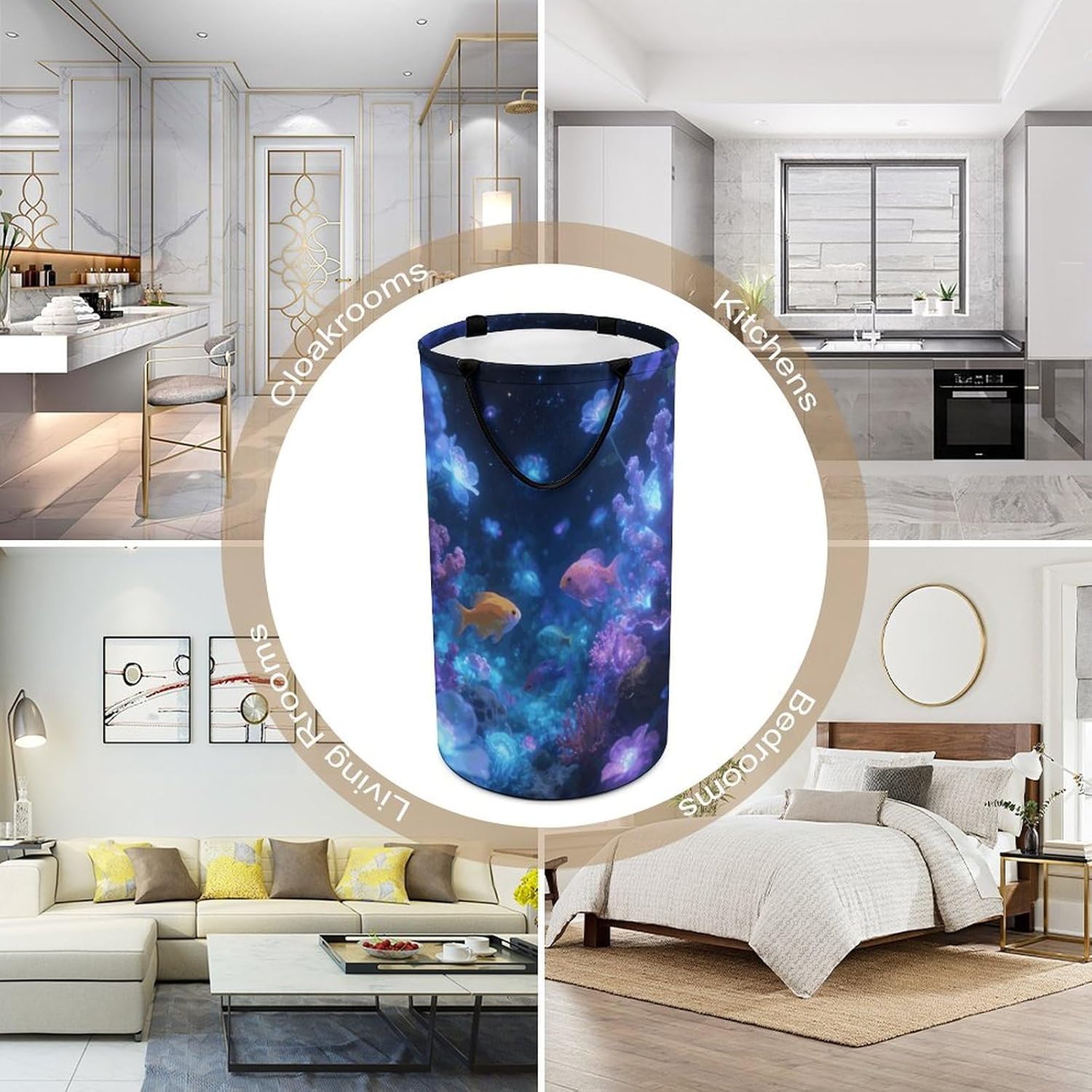 Starry Sea And Illusory Island Laundry Hamper with Handles Waterproof Collapsible Laundry Basket Large Lightweight Round Dirty Clothes Hamper for Home Dorm Bathroom Decor