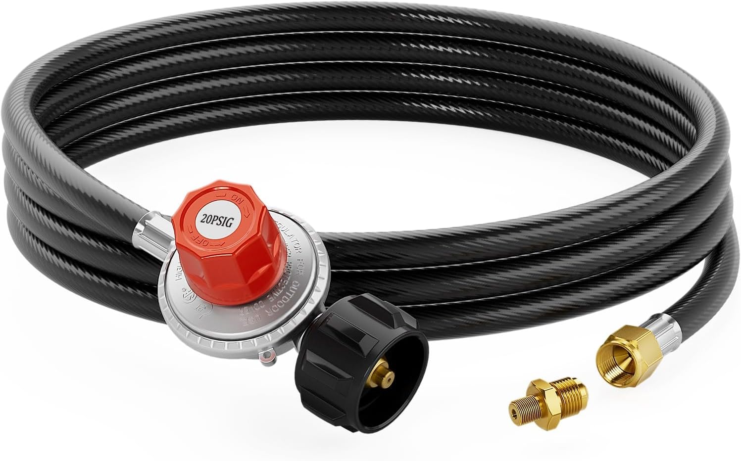 CALPOSE 15FT High Pressure Propane Regulator Hose, 0~20PSI Adjustable Propane Tank Regulator, QCC1 & 3/8” Female, Fit for Turkey Fryer，Fish Fryer，Propane Burner，Fire Pit, Forge, and More